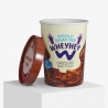 Printed food cup with lid with "Wheyhey" logo and design