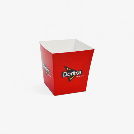 Custom printed 0,5L red recyclable popcorn box with 'Doritos' logo