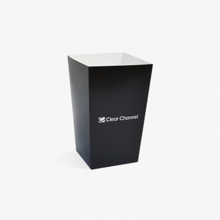 Custom printed 0,65L popcorn box with 'Clear Channel' logo