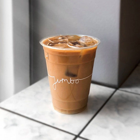 Custom printed plastic cup for iced coffee with logo 'Jumbo'