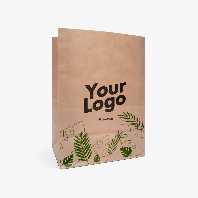 12L custom kraft paper bag without handle for takeaway drinks and food