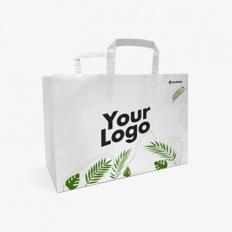 Bolsa de papel blanca con asa impresa personalizada de 15L