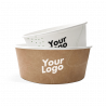 Logotrykte papirmadskåle i brun og hvid