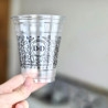 1-colour print customised plastic cup with 'Dan & Decarlo' logo and design