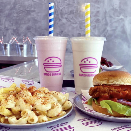 Plastikbecher mit 1-farbiger Druck mit Logo von 'Bando Burgers'