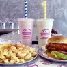 Custom 1-colour printed plastic cups for milkshake with 'Bando Burgers' logo