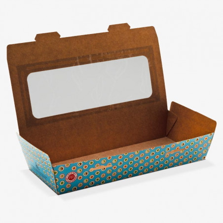 Printed sushi box with clear PET-window