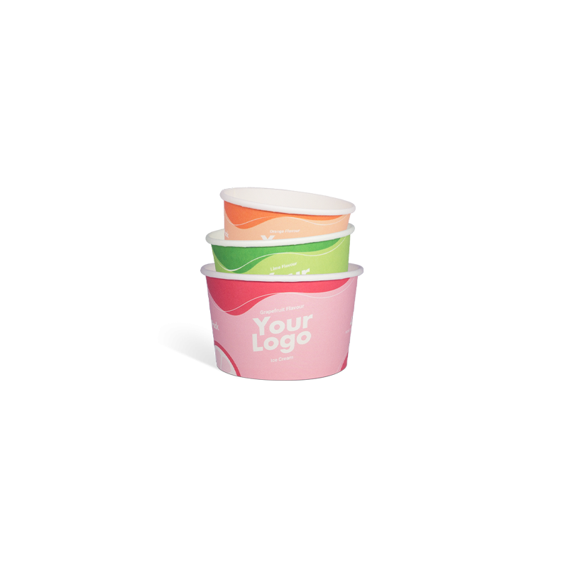 Custom printed ice cream cups with matte surface in full-color print in 5 sizes