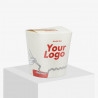 Valkoinen nuudelilaatikko, jossa on painettu "Your Logo", koko 480 ml