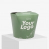 Grøn wokboks trykt med "Your Logo" i størrelse 480 ml