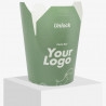 Öppen grön wokbox med logotyptryck