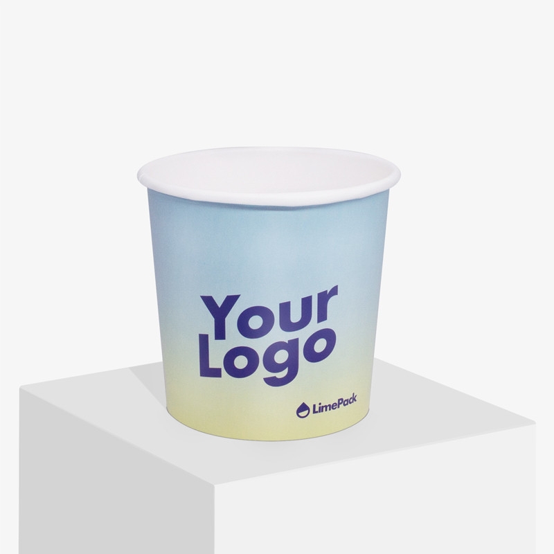 300 ml custom printed food cup with blue and yellow gradient background