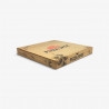 Brown square pizza box with logo and custom design