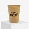 12 oz single wall paper cup in brown kraft paper with matte surface and 'Your Design' in black color