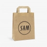 4L custom takeaway bag with handles in kraft brown printed with logo and design of SAM