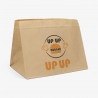 18L block bottom bag in kraft brown with printed Up Up Burger logo and design