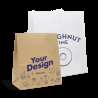 Block bottom paper bags in white and kraft brown with custom print