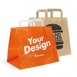 Custom takeaway bags with handles in white and kraft brown
