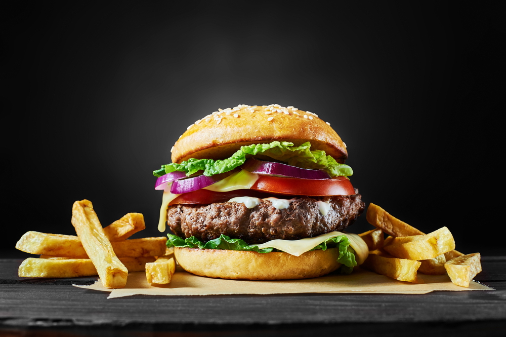 craft beef burger and french fries