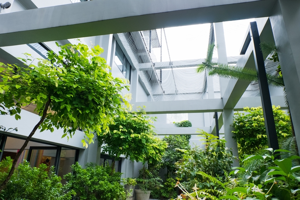 modern hotel with beautiful ecofriendly garden