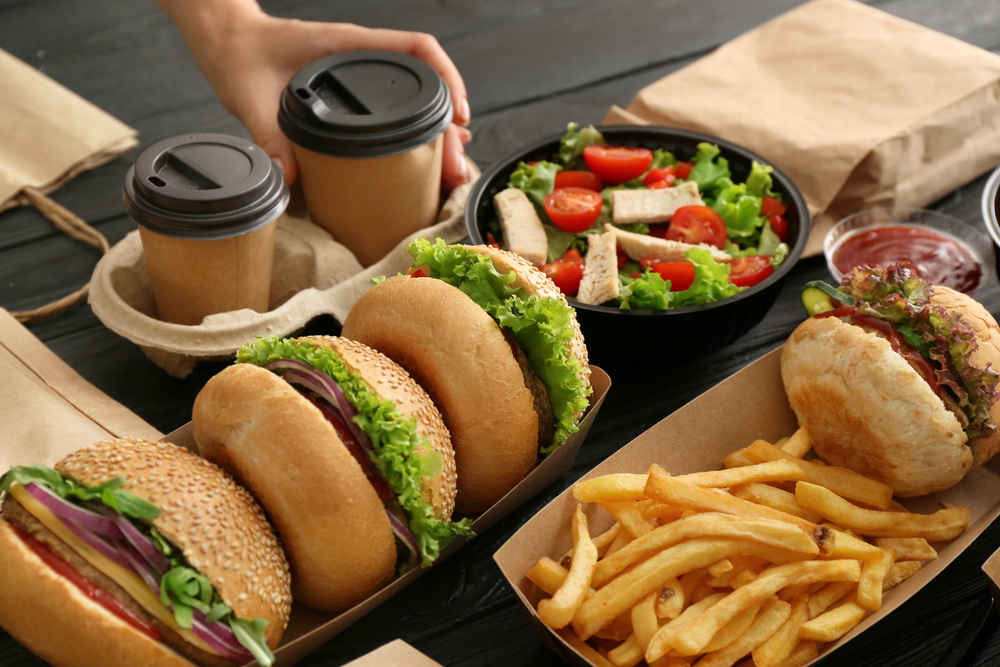 burger fries salad and coffee food pack