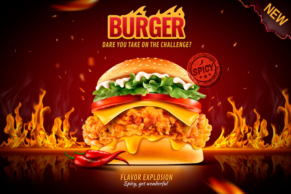 delicious spicy fried chicken burger ads creative