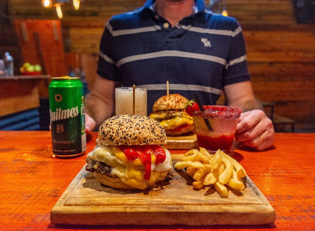 Burger Fries and Beer