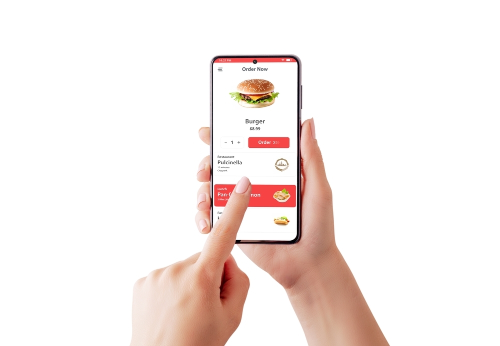 woman ordering for burger on her smartphone