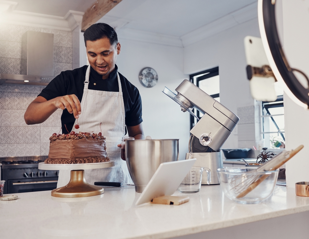 bakery chef baking chocolate cake