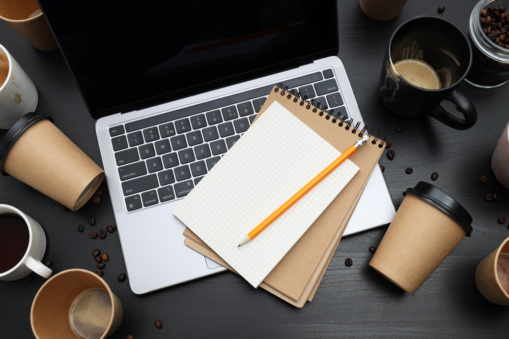 paper cups on work table