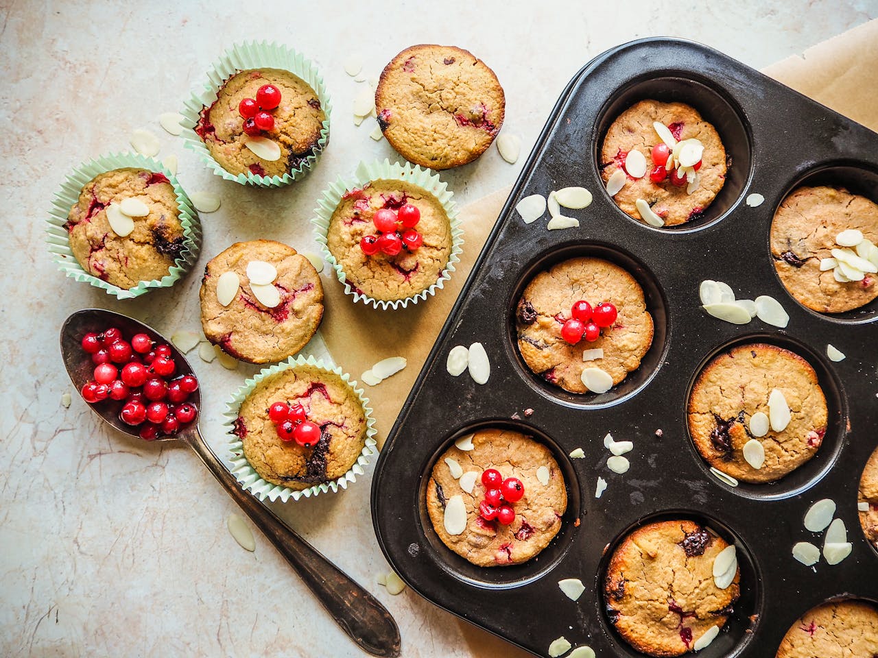 Close Up Shot of Muffins with Cherries