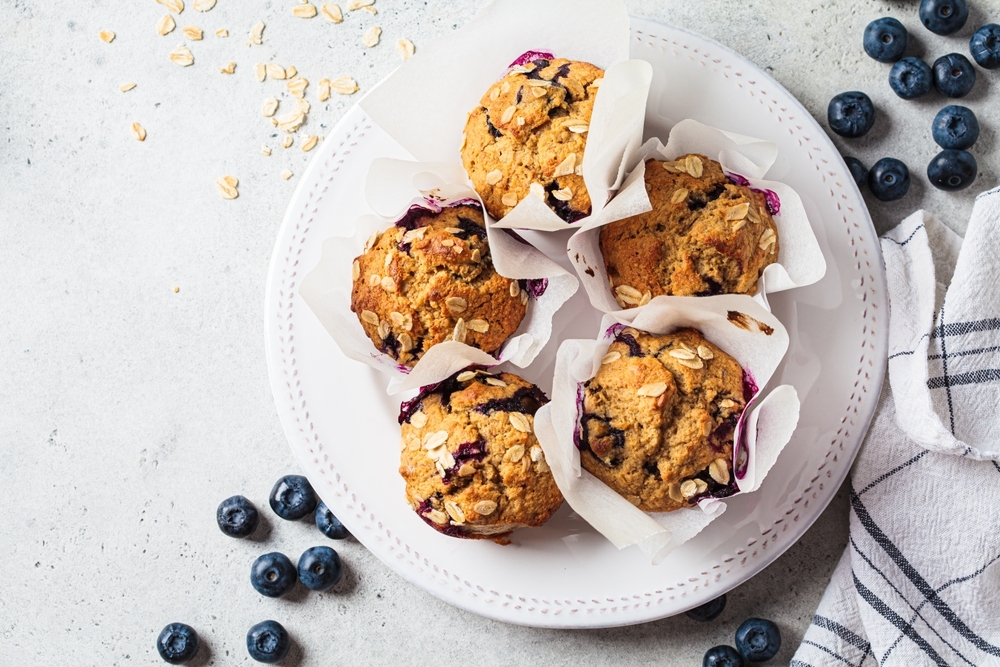 vegan oatmeal banana blueberry muffins