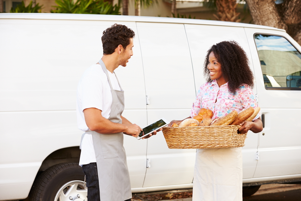 bakery delivering breads to customer