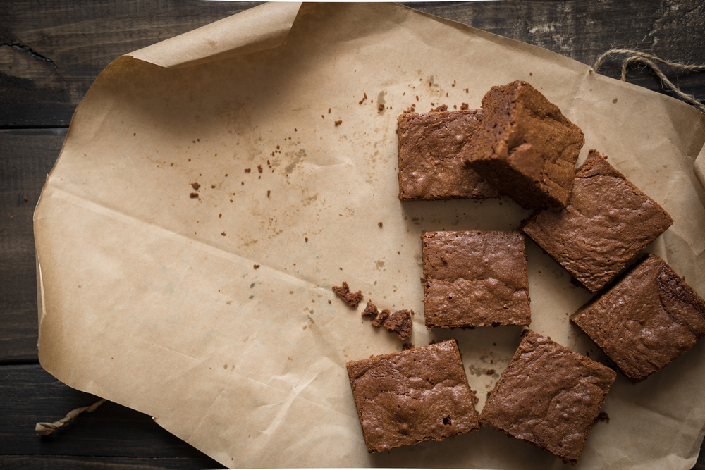 brownies on parchment paper